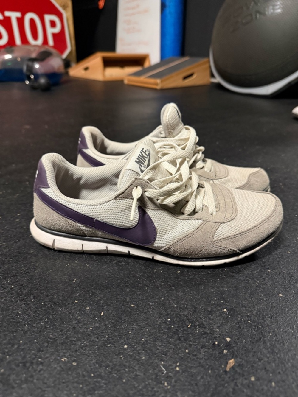 Nike Women’s Athletic Sneakers - gray with Purple Swoosh